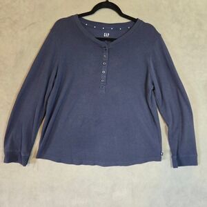 Gap Waffle Knit Henley Top Women's XL Thermal Casual Loungewear Layering
